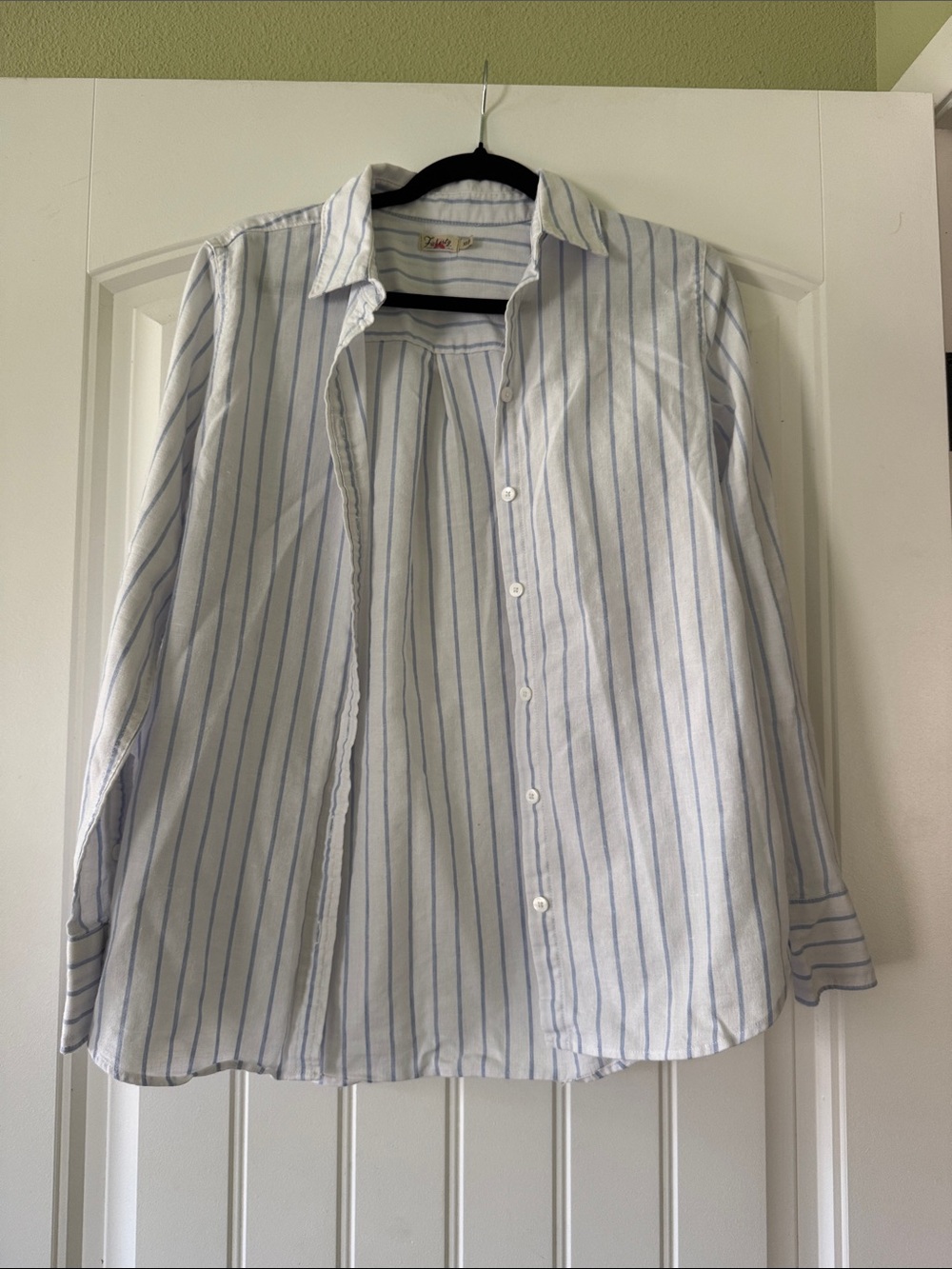 Faherty Shirt Womens XS White Blue Stripe Linen Blend‎ Button Coastal Preppy